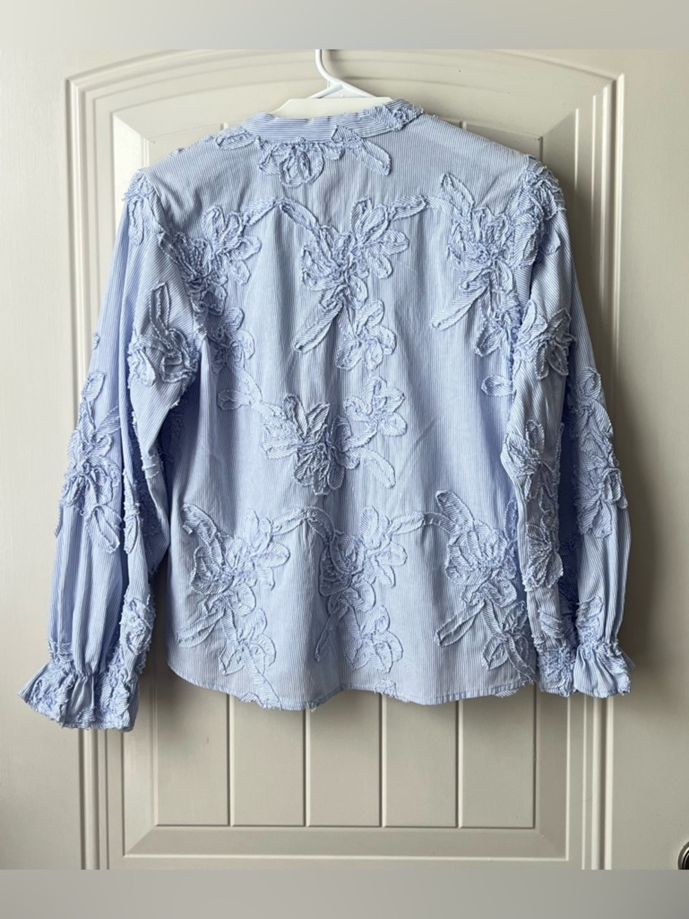 Zara Embroidered Floral Blue Stripe Blouse XS Cotton Boho - Picture 3 of 15